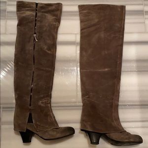 Over the Knee Olive Green Suade Boots.